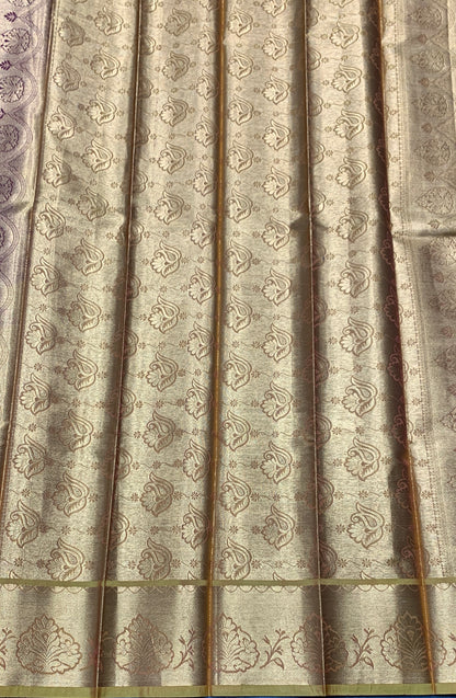 Vegan Silk Saree Maroon Colour with Golden Yellow Copper Border