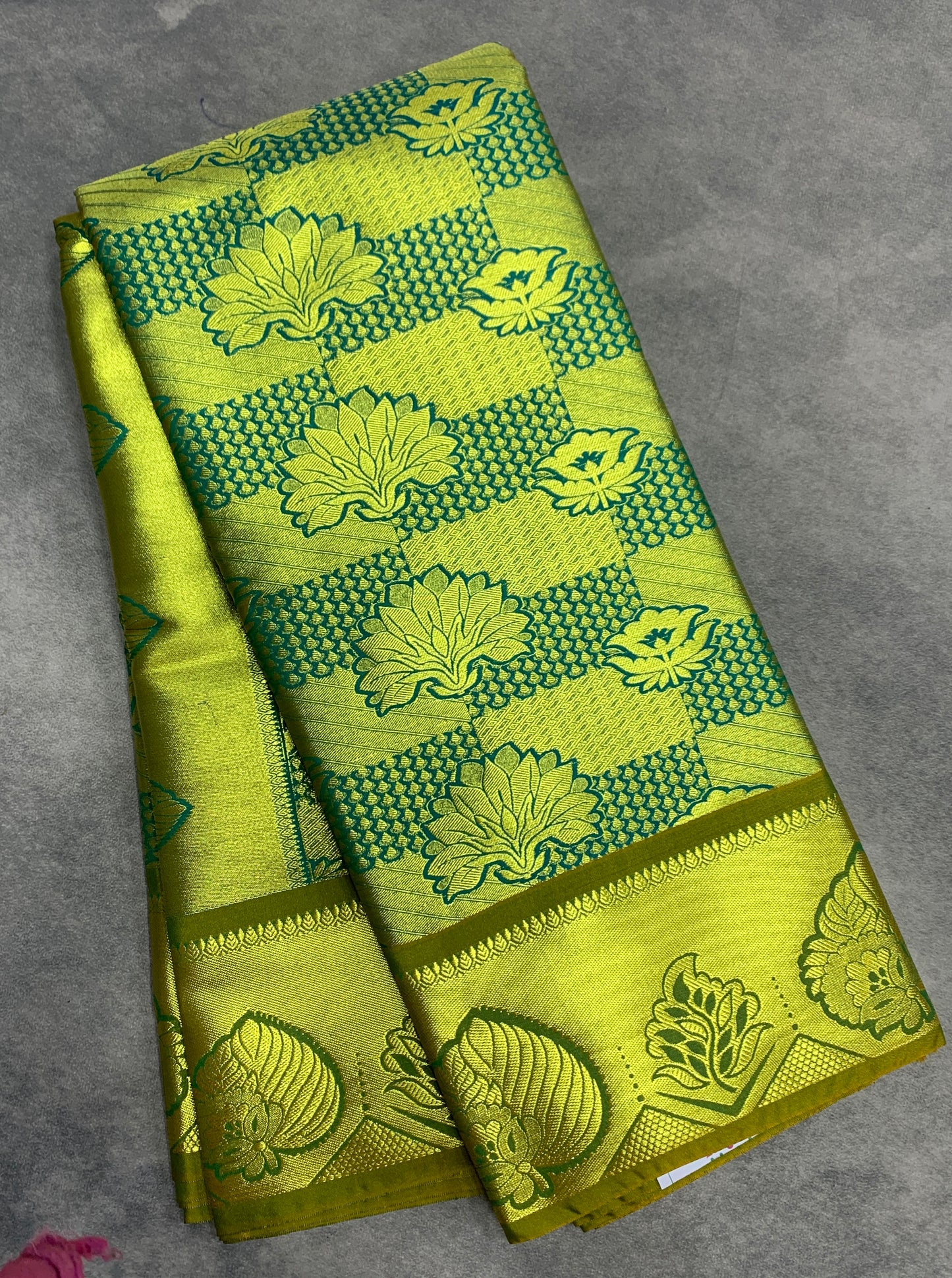 Vegan Silk Saree Parrot Green Colour Saree with Golden Zari Border