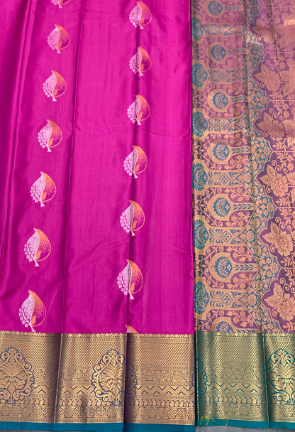 Soft Silk Casual Saree Pink Colour with Rama Green Colour Border