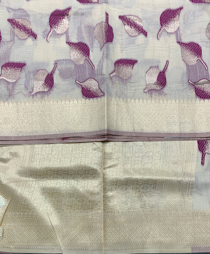 Banaras Katan Saree Off White Colour with Katan Work Border