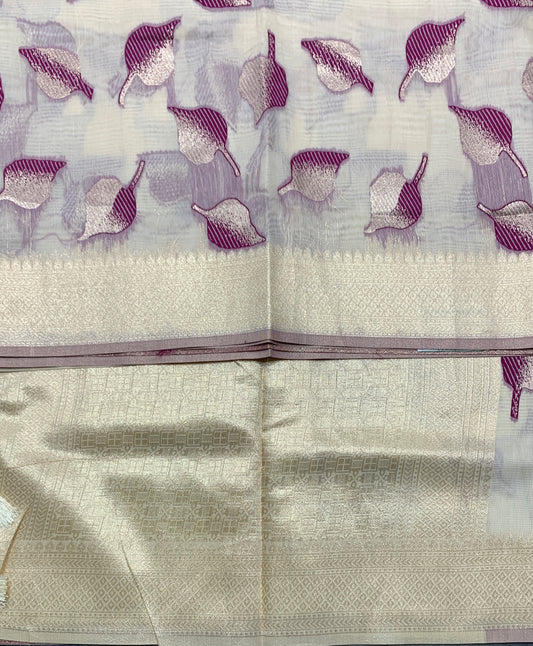 Banaras Katan Saree Off White Colour with Katan Work Border