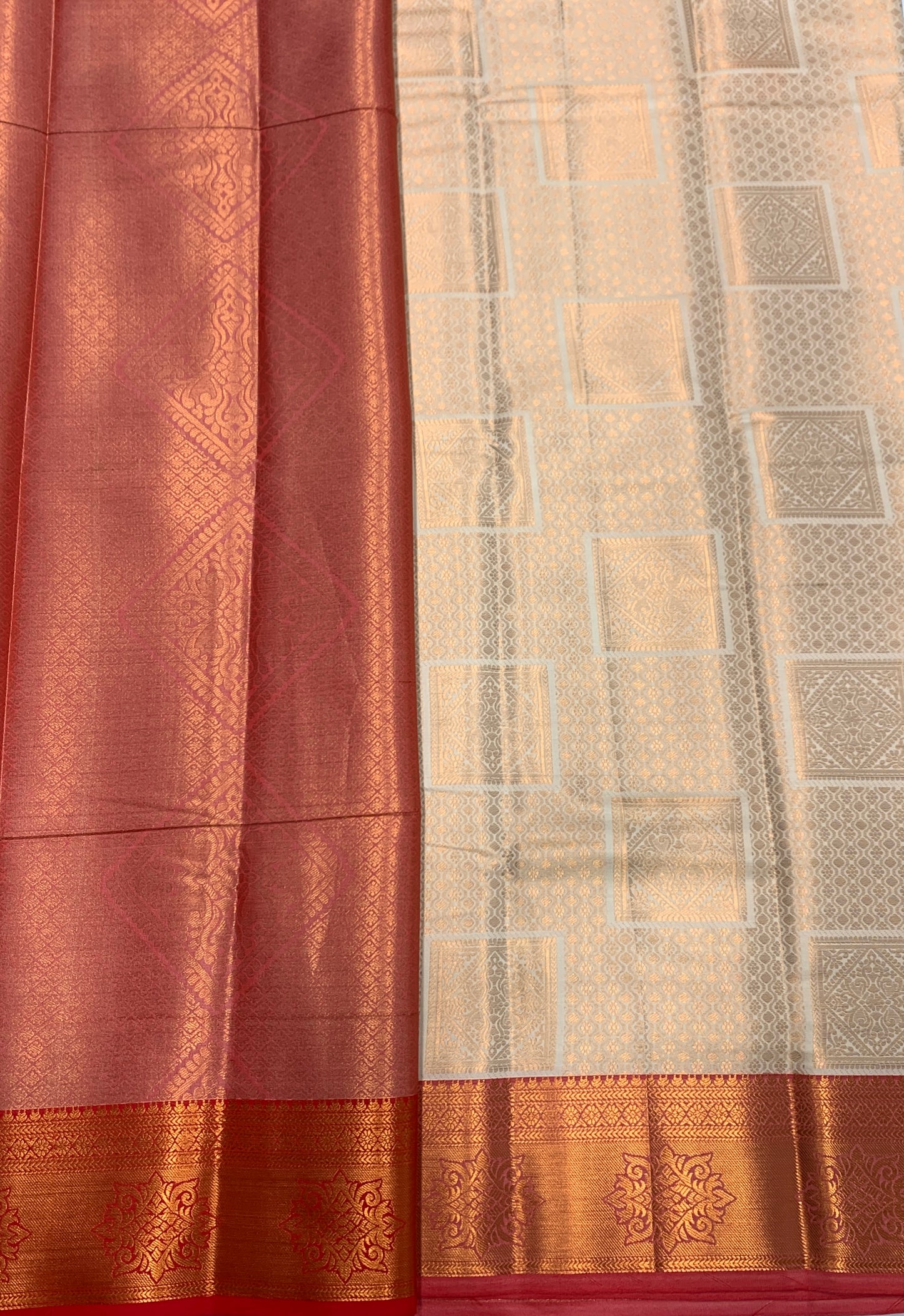 Art Silk Saree Ivory Colour with Red Border