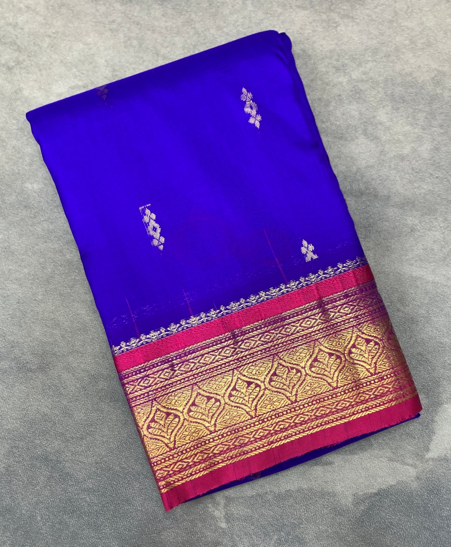 Pure Kanchipuram Silk Blue Colour with Pink Border
