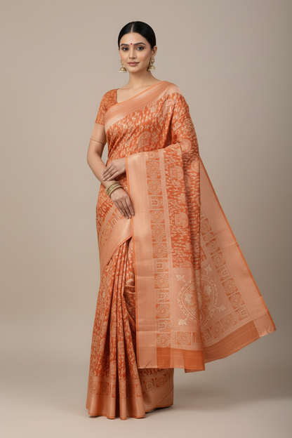 Banaras Katan Saree Orange Colour with Katan Work Border