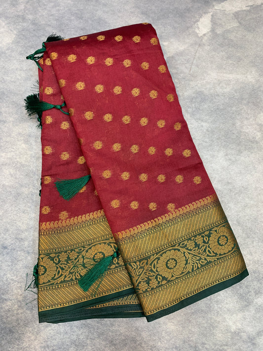 Crepe Saree Maroon Colour with Green Border