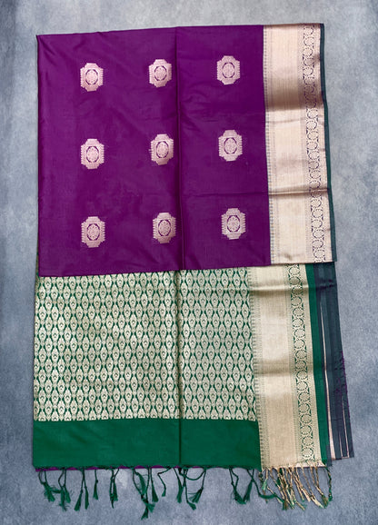 Art Silk Saree Magenta with Copper Zari Border
