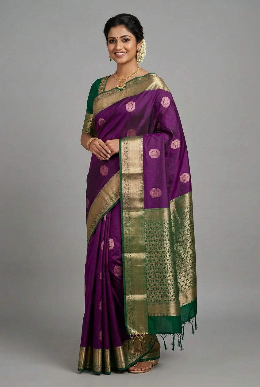 Art Silk Saree Magenta with Copper Zari Border