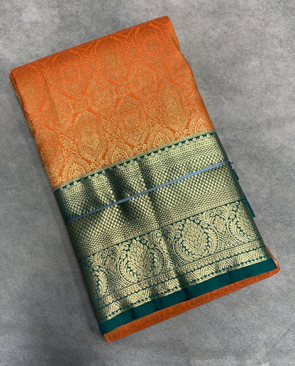 Fancy Tissue Saree Orange Colour with Rama Green Colour Border