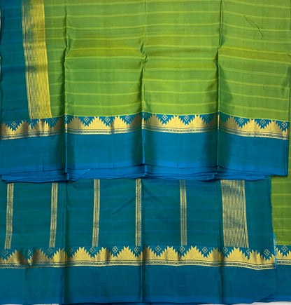 Pure Kanchipuram Silk Saree Olive Green shade with Blue Border