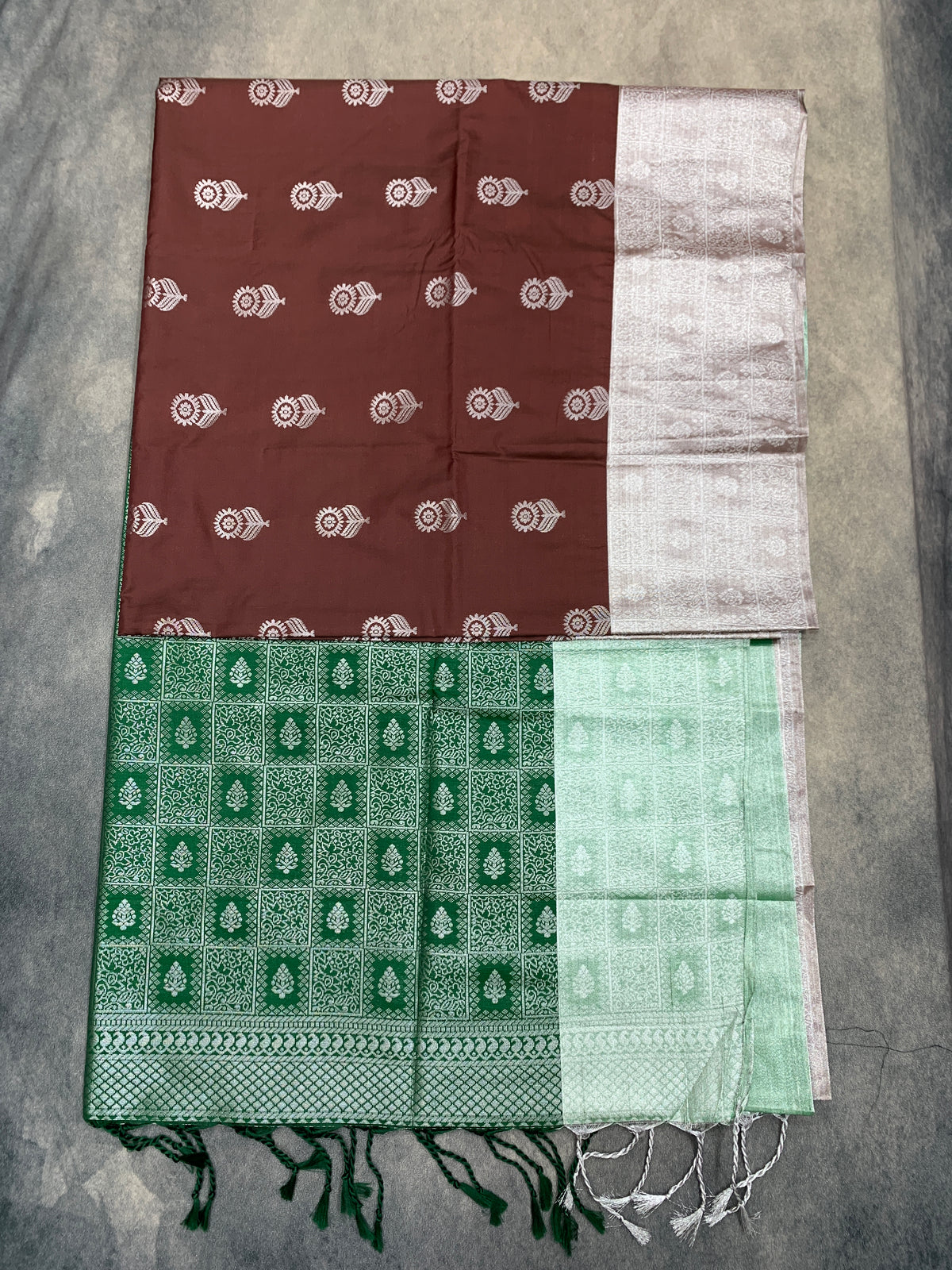 Art Silk Saree Brown Colour with Sliver Zari Border