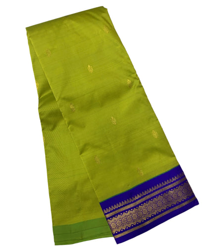 Pure Kanchipuram Silk Olive Green Colour with Blue Border