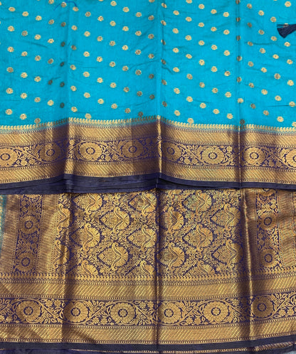Crepe Saree Sky Blue Colour with Navy Blue Border