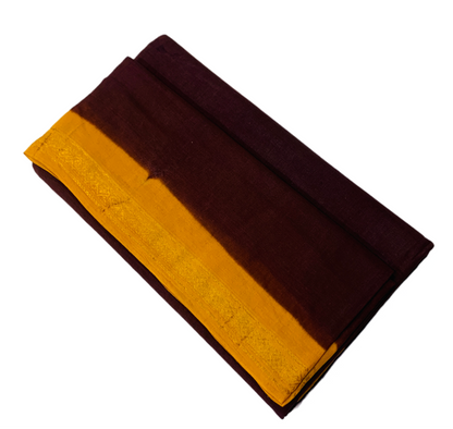 9 yards Cotton Saree Brown Colour with Yellow Border