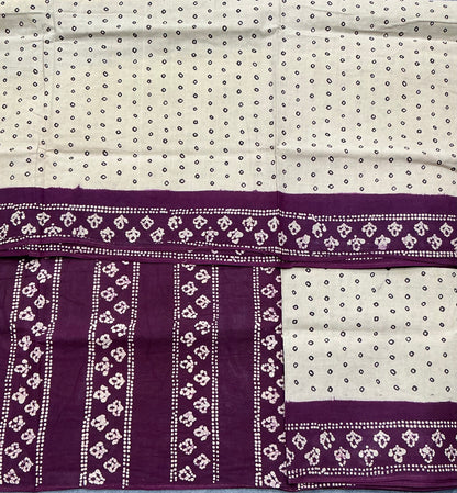 Chettinad Sungudi Cotton Tussar Colour with Magenta Colour Border
