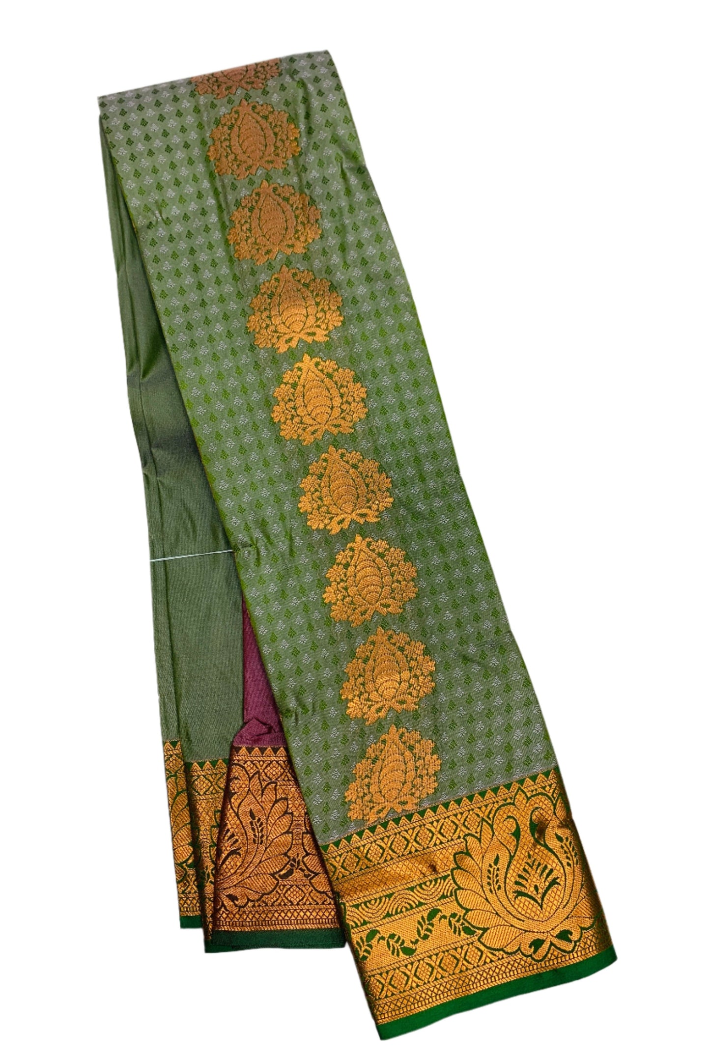 Vegan Silk Saree Green shade with Copper Border