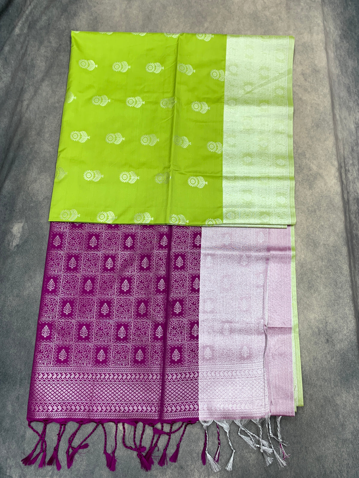 Art Silk Saree Apple Green Colour with Sliver Zari Border