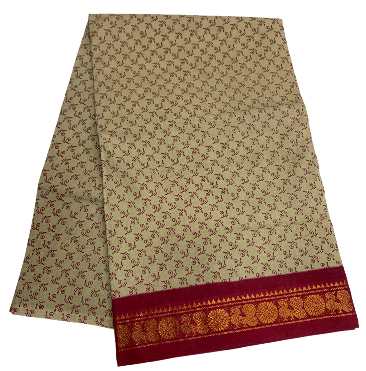 Chettinad Sungudi Cotton Tussar Colour with Maroon Border