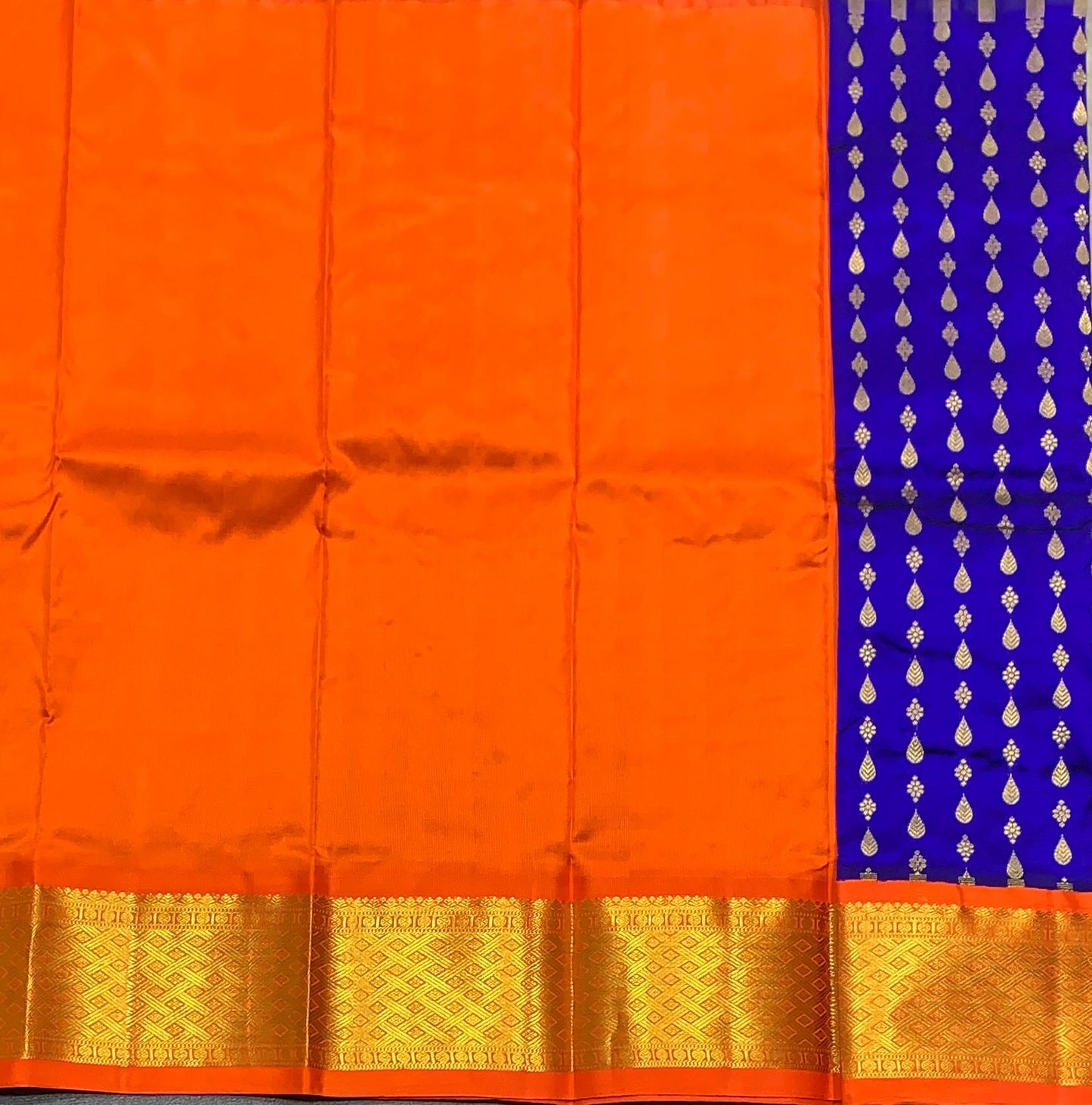 Blue Shade Pure kanchipuram Kids Pattu Pavadai with Contrast Border for Newborn to 2 Years