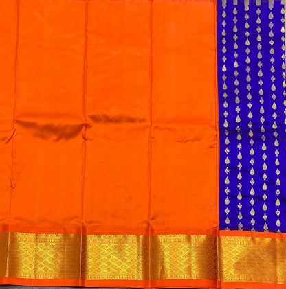 Blue Shade Pure kanchipuram Kids Pattu Pavadai with Contrast Border for Newborn to 2 Years