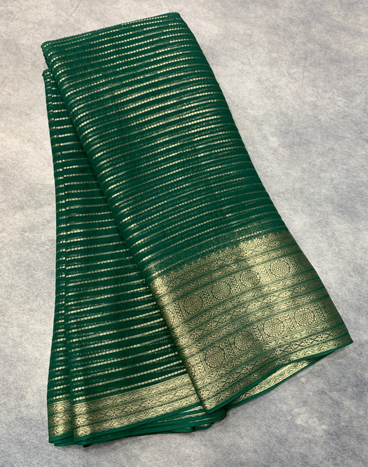Georgette Saree Green Colour with Sliver Floral Design Border (Copy)