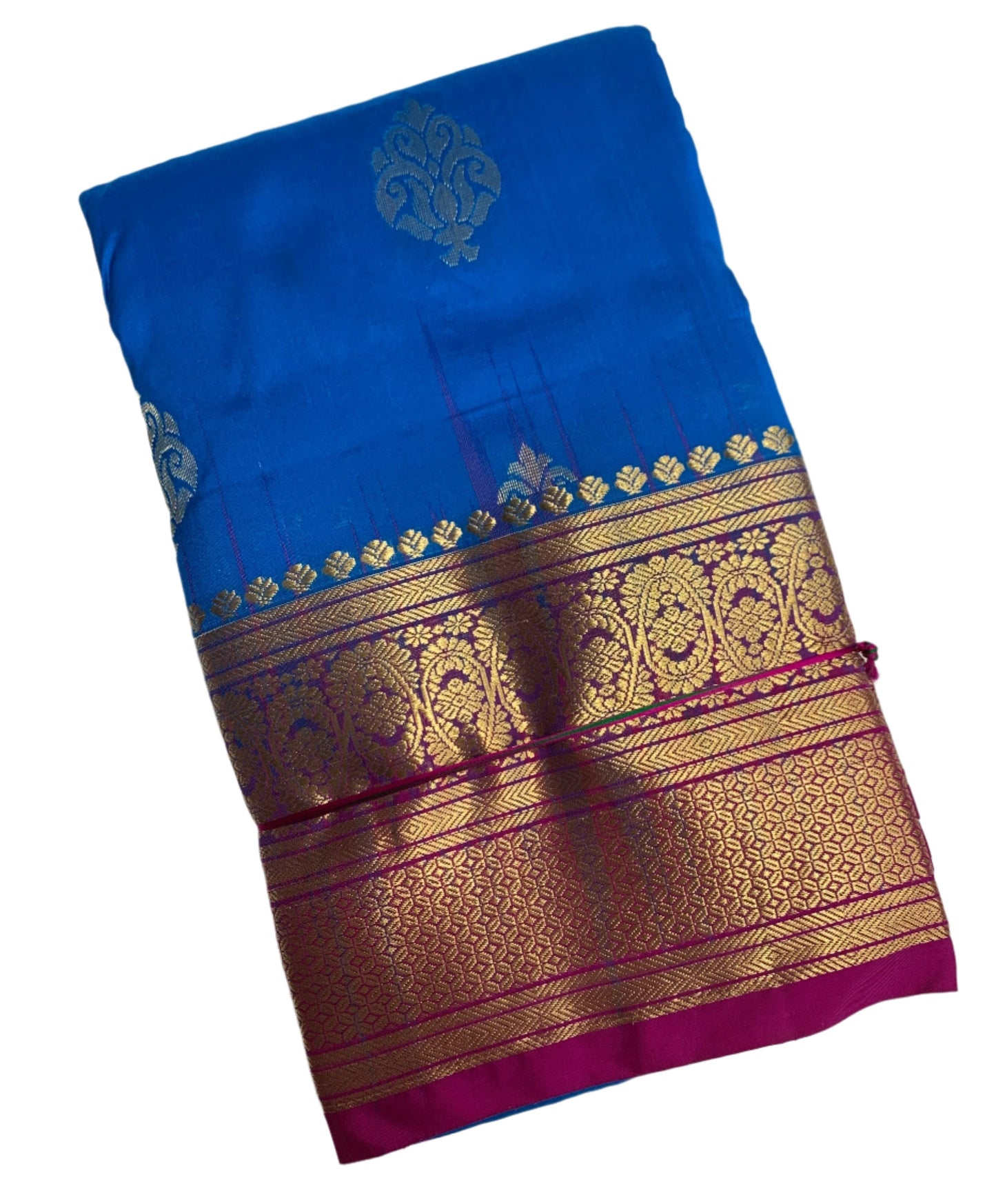 Pure Kanchipuram Silk Saree Sky Blue Colour with Pink Border