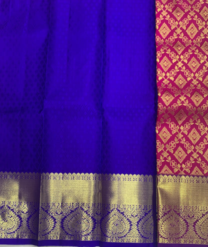 Pink shade Pure kanchipuram Kids Pattu Pavadai with contrast border for newborn to 2 Years