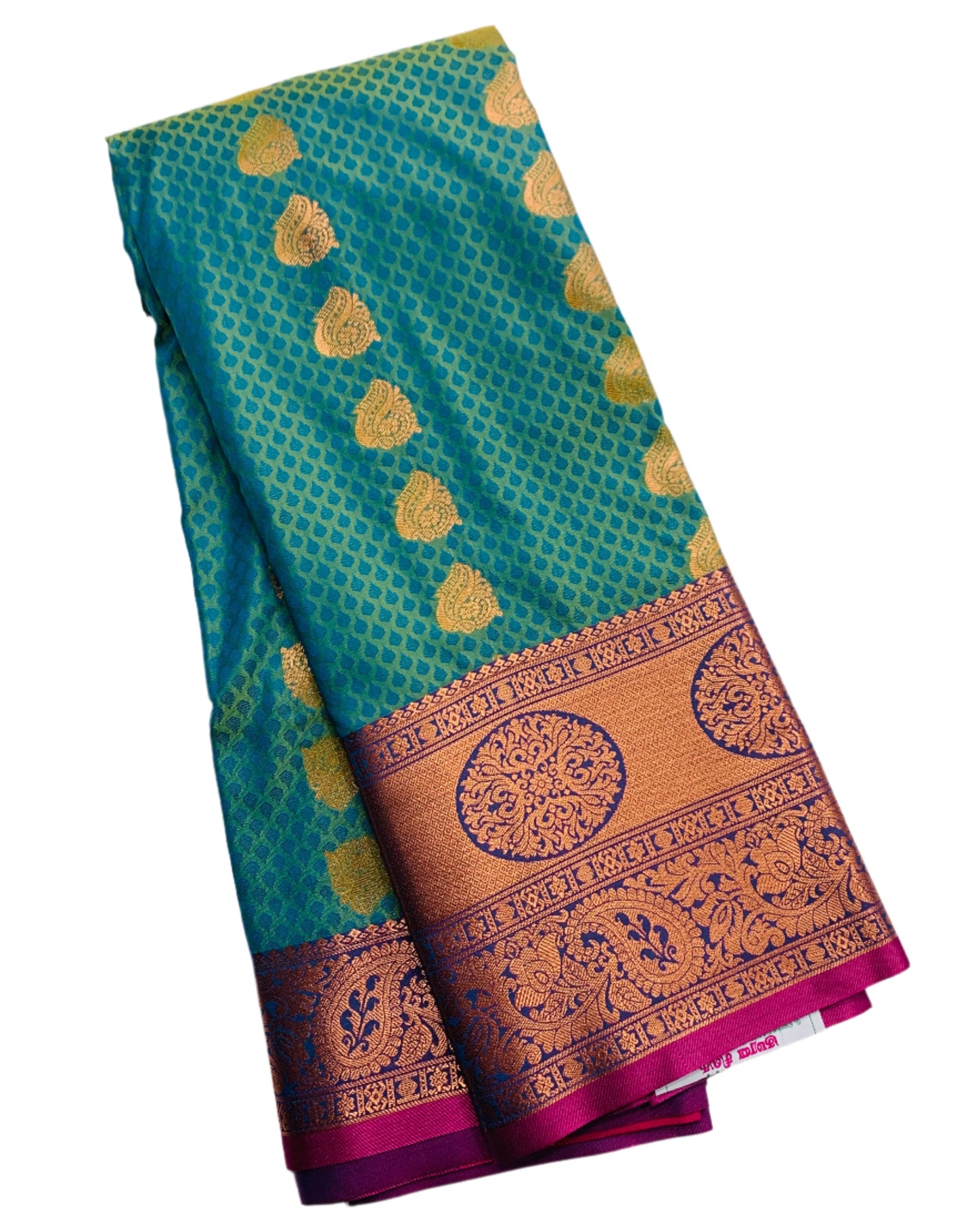 Vegan Silk Saree Patel Green shade with Pink Border