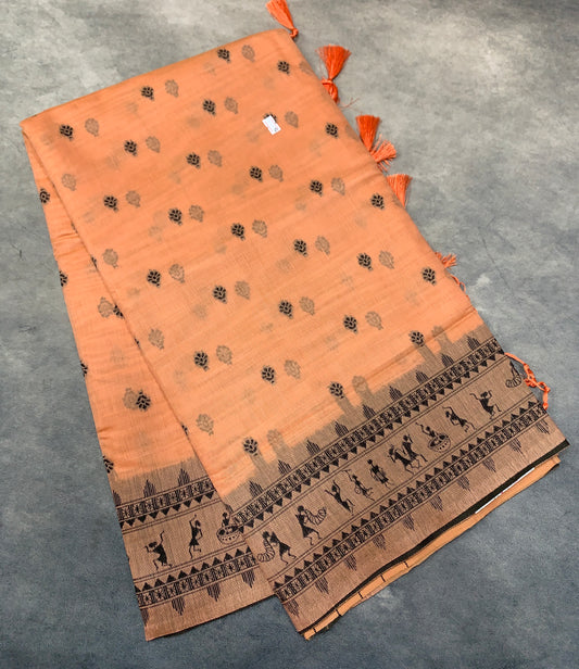 Banaras Katan Saree Orange Colour with Katan Work Border