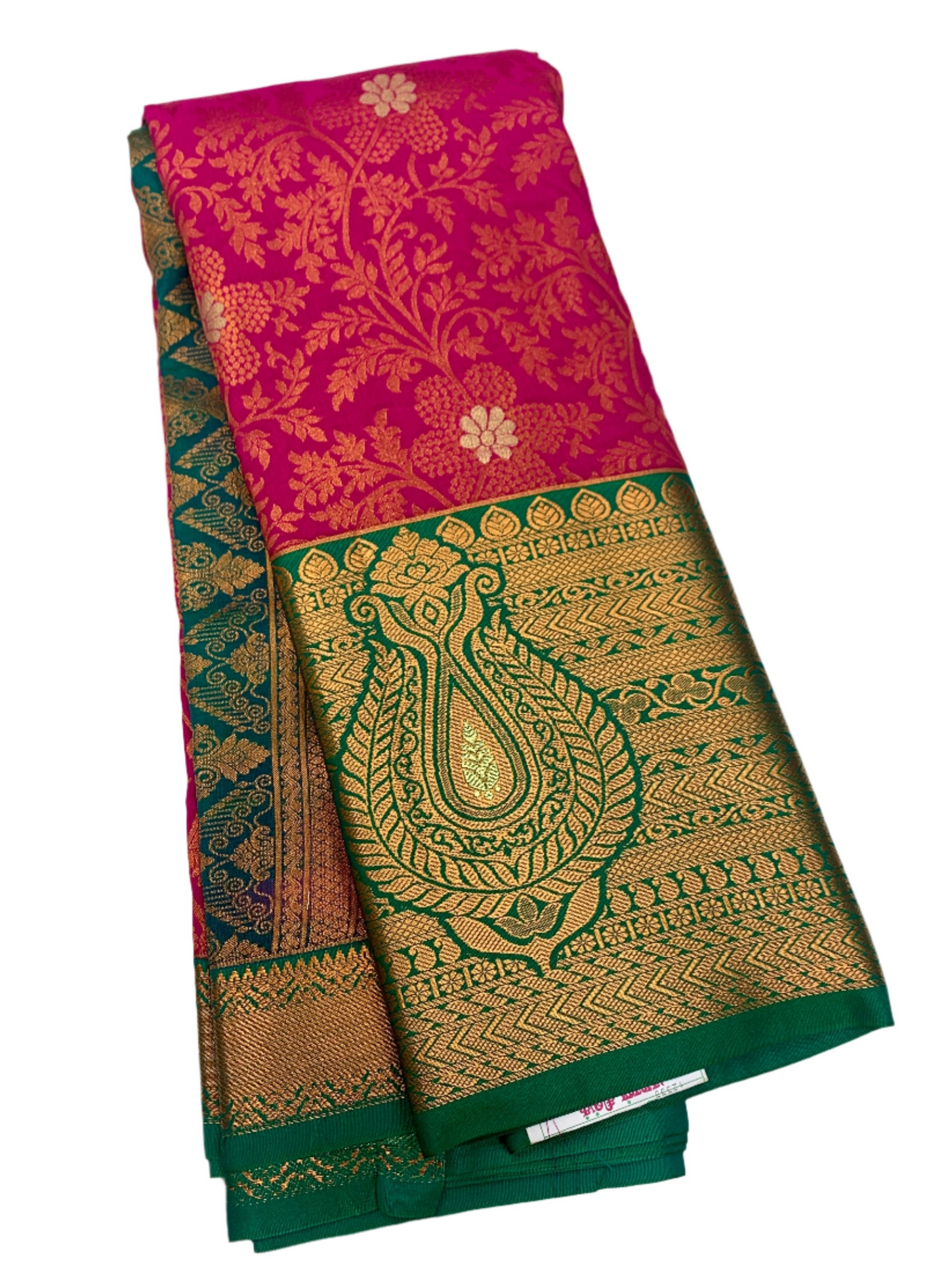 Vegan Silk Saree Pink shade with Green Border