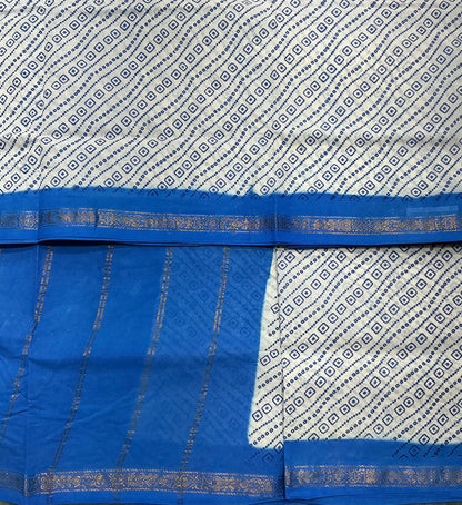 Chettinad Sungudi Cotton White Colour with Sky Blue Colour Border