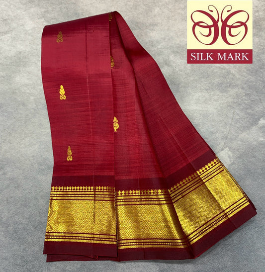 Pure Kanchipuram Silk Saree Maroon Colour with Gold Zari Border