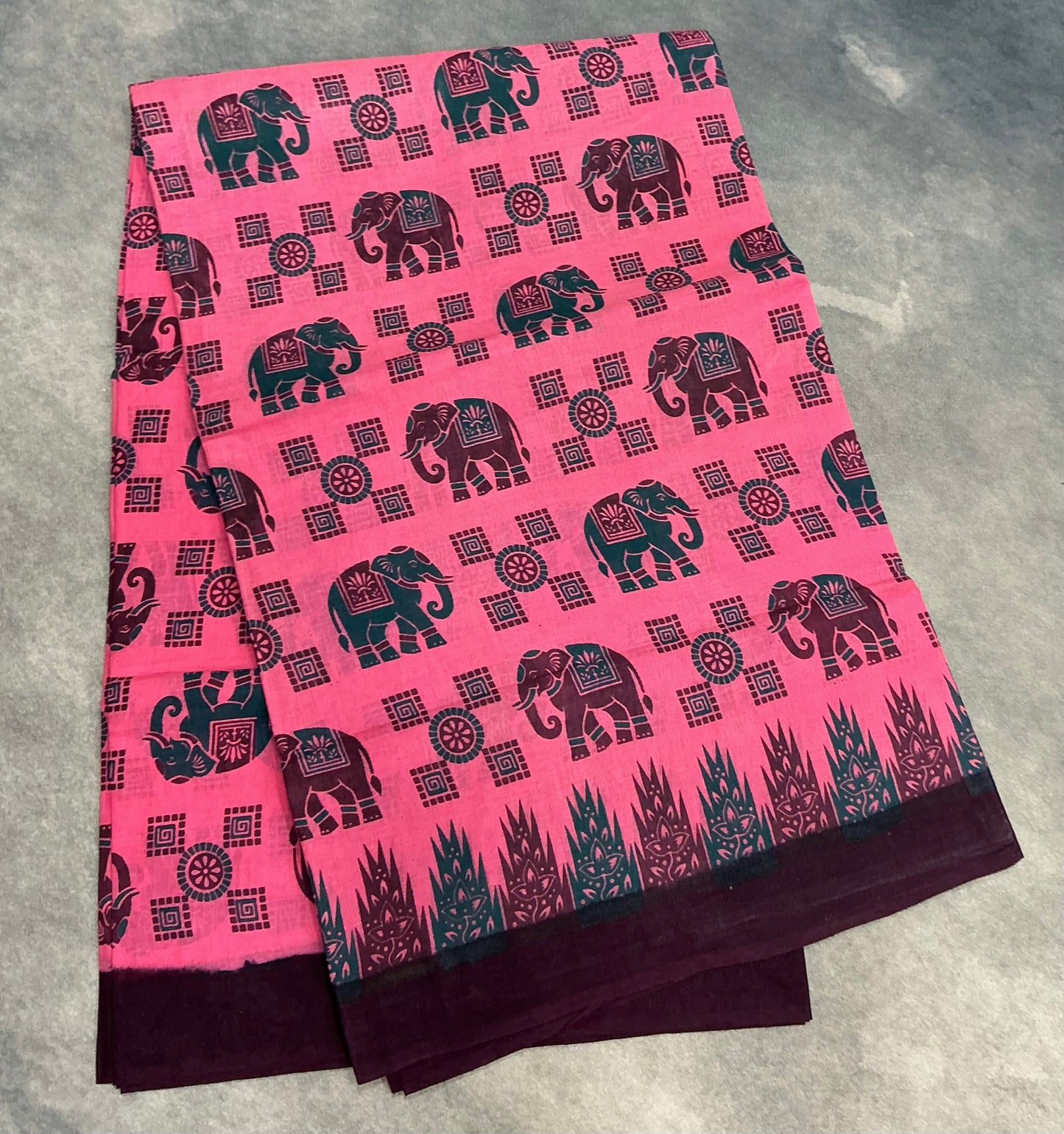Chettinad Sungudi Cotton Light Pink Colour with Dark Maroon Colour Border