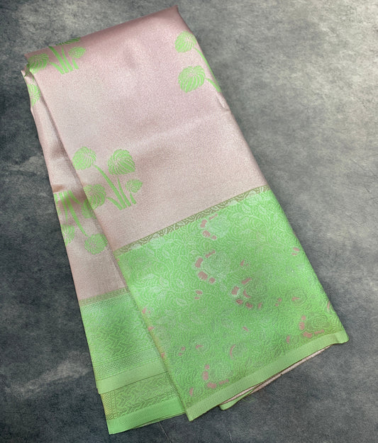 Art Silk Saree Baby Pink Colour with Pista Green Colour Border