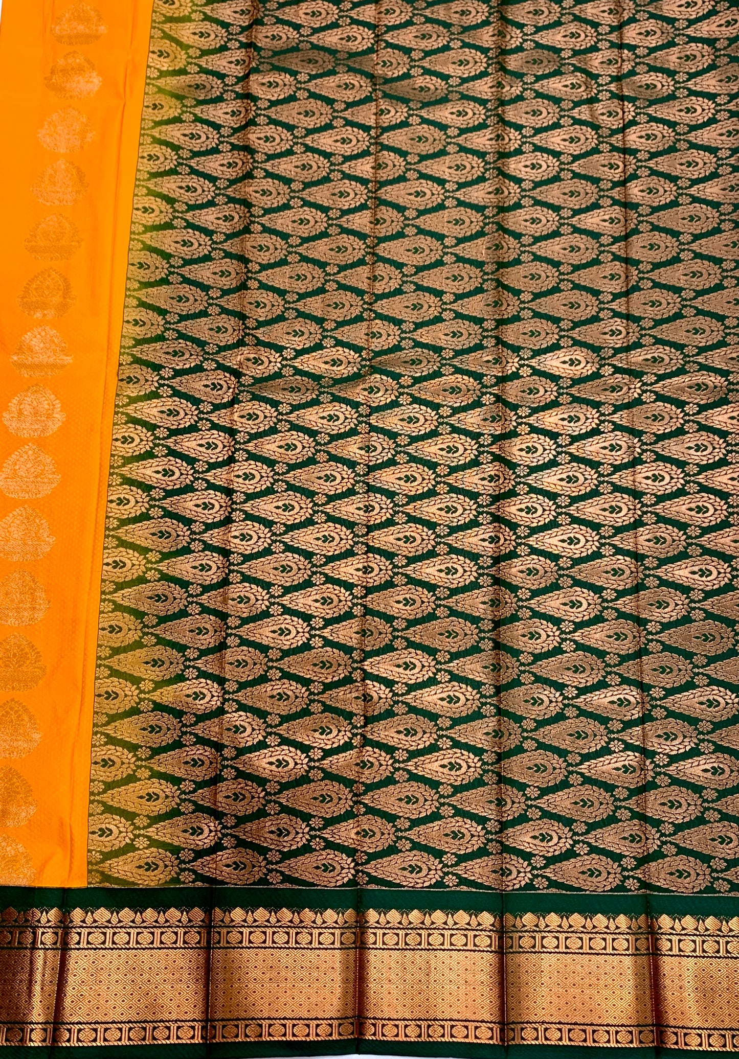 Vegan Silk Saree Mango Yellow shade with Green Border