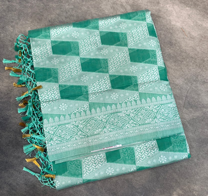 Banaras Katan Saree Rama Green Colour with Katan Work Border
