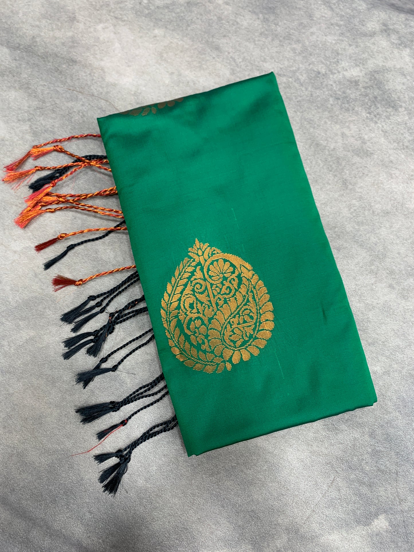 Soft Vegan Silk Saree Green Colour with Maroon and Copper Border