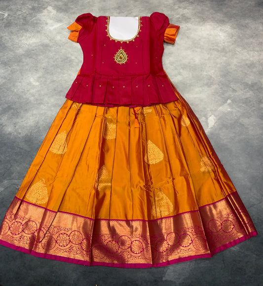 Ready To Wear Mango Yellow Pavadai with Pink Contrast Blouse