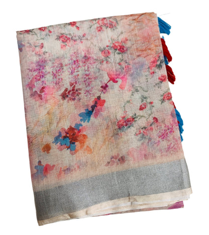 Jute Cotton Saree Baby Pink Shade with Thread Border