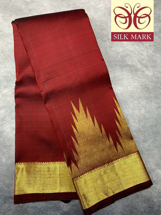 Pure Kanchipuram Silk Saree Maroon Colour with Golden Zari Border