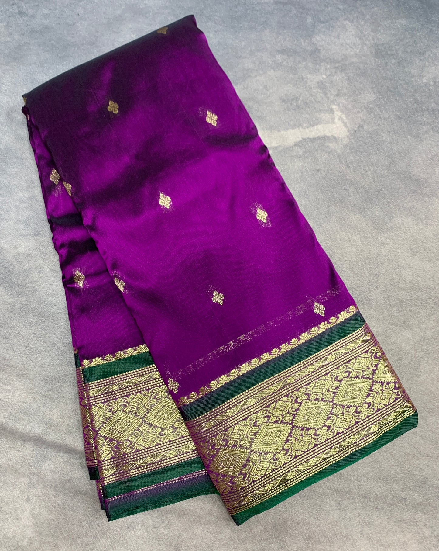 Magenta Colour Saree with Golden and Green Border