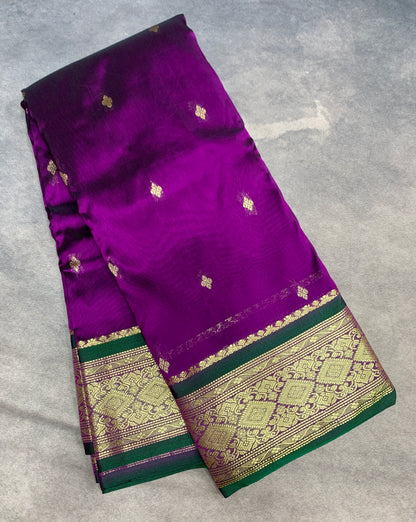 Magenta Colour Saree with Golden and Green Border