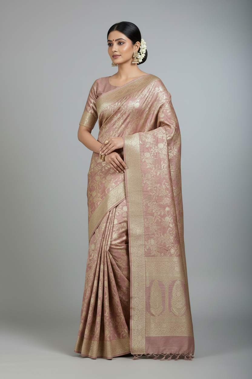 Pure Banarasi Silk Saree Light Onion Pink Colour with Self Colour Banarasi Border