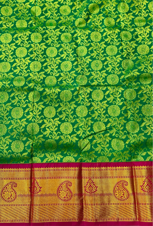 Light Green shade Vegan Silk Kids Pattu Pavadai with contrast border(Size-10) Below 10 years