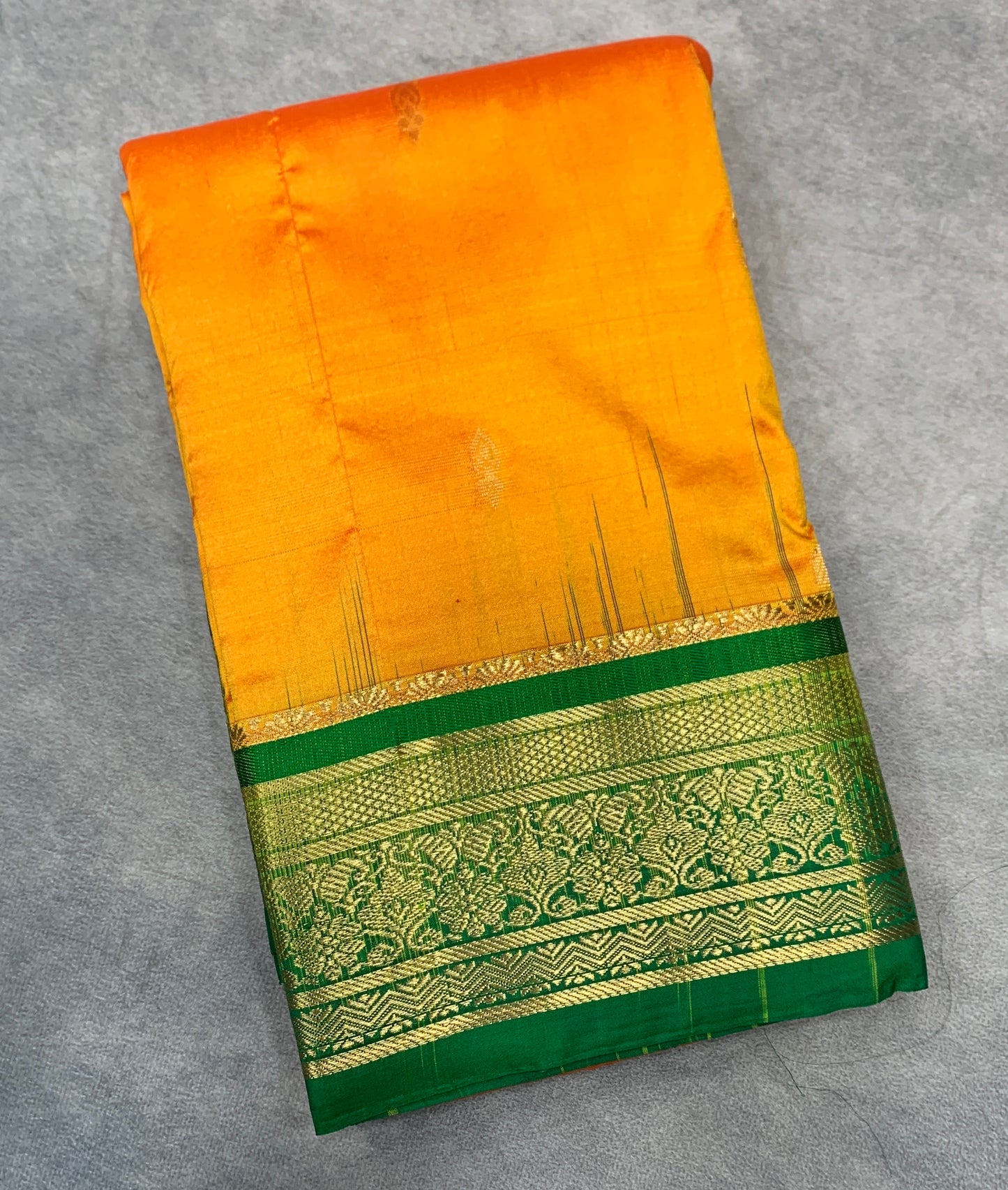 Pure Kanchipuram Silk Yellow Colour with Green Border