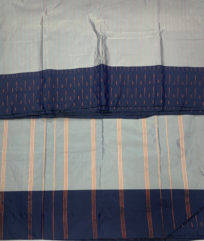 Arani Silk Saree Gray Colour Navy Blue Border