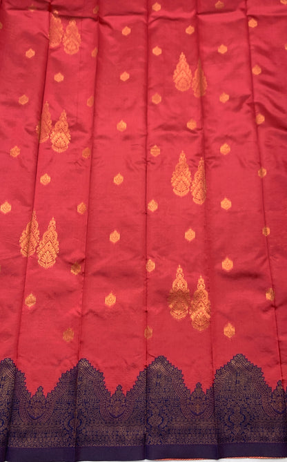 Art Silk Saree Tomato Red Colour with Navy Blue Border