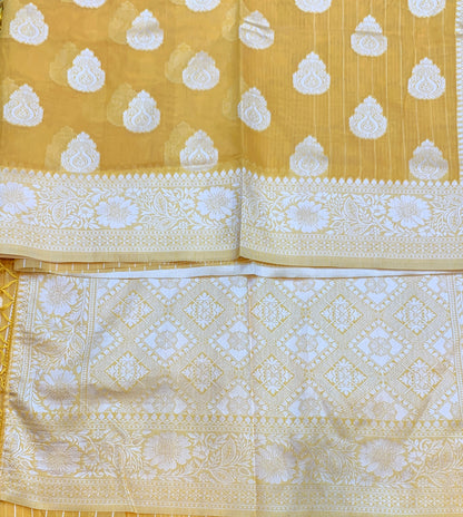 Banaras Katan Saree Yellow Colour with Katan Work Border