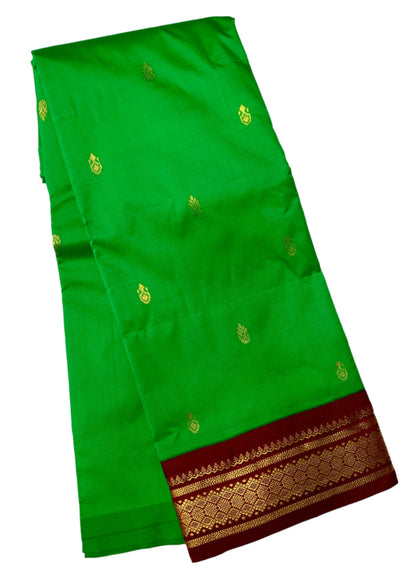 Pure Kanchipuram Silk Light Green Colour with Brown Border