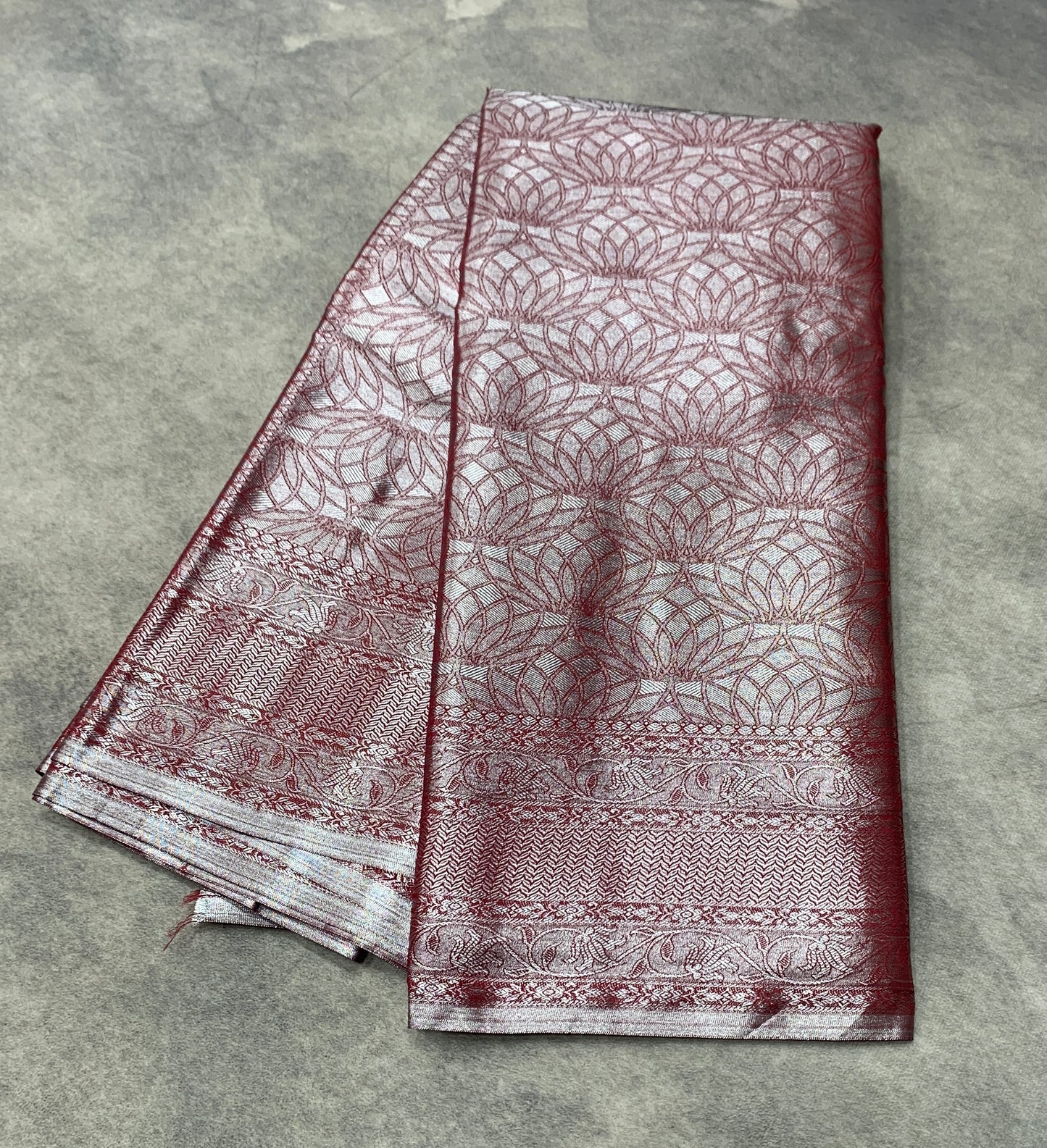 Fancy Tissue Saree Maroon Colour with Self Design Border