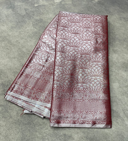 Fancy Tissue Saree Maroon Colour with Self Design Border